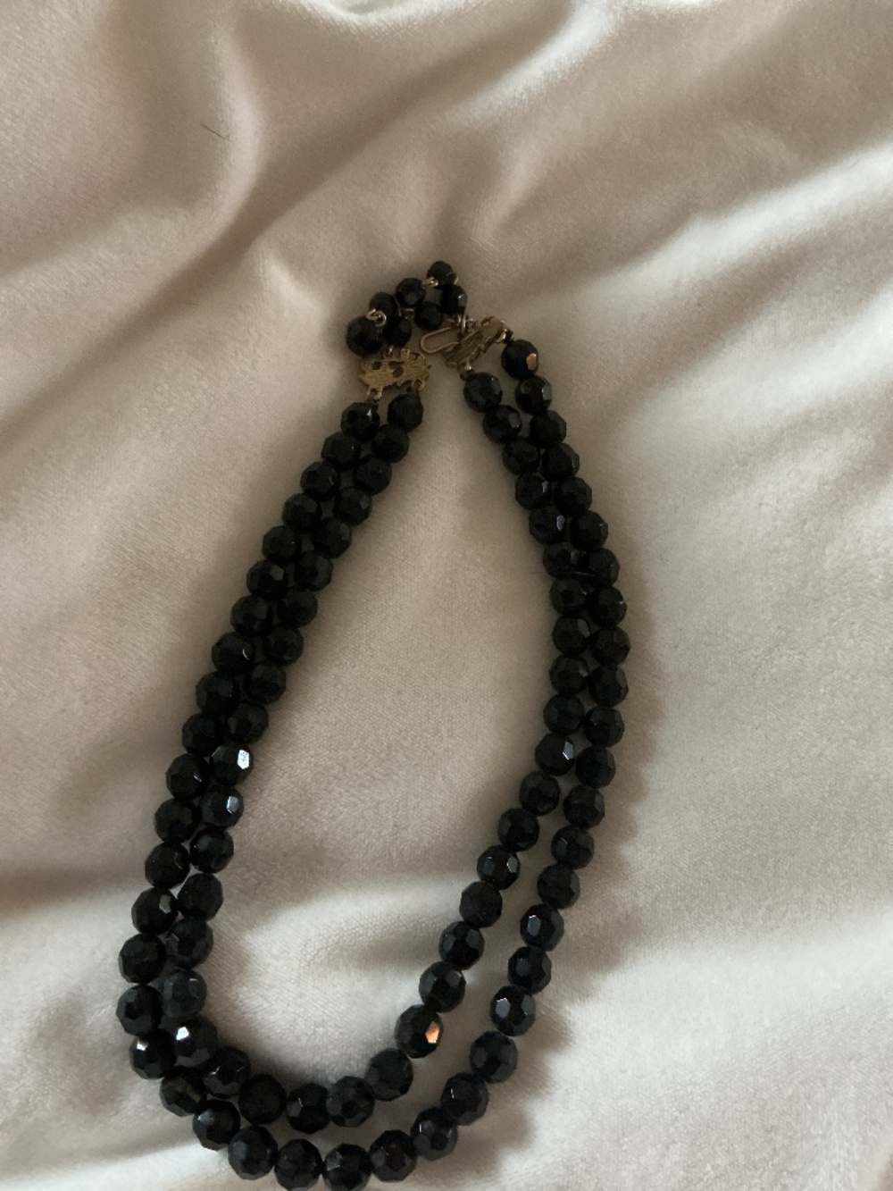 Double Strand black faceted glass bead necklace. Vintage 1940-1950s